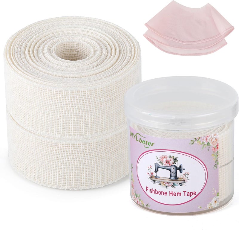 MYLbeter 10 Yards Fishbone Tape for Sewing Banroll Tape for Sewing Narrow Hem Sewing Accessories Rolled Hem Tape for Chiffon or Delicate Fabrics Fishbone Boning Lining Seam Guide for Hemming Tool 3.5CM Width - Image 1